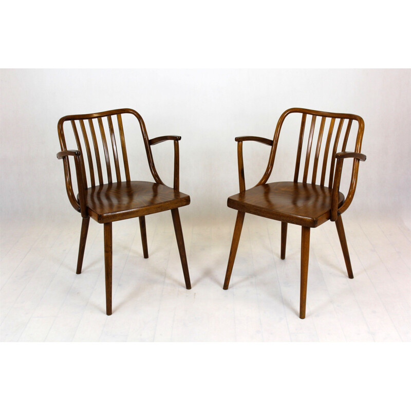 Pair of Vintage Wooden Armchairs by Antonin Suman for Ton Czech 1960s