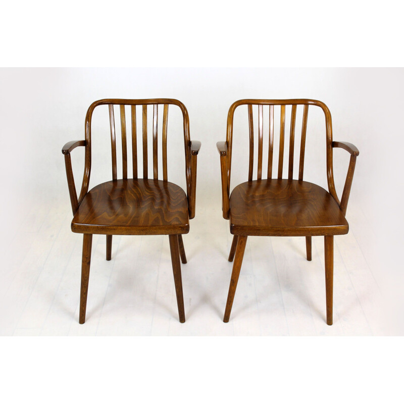 Pair of Vintage Wooden Armchairs by Antonin Suman for Ton Czech 1960s