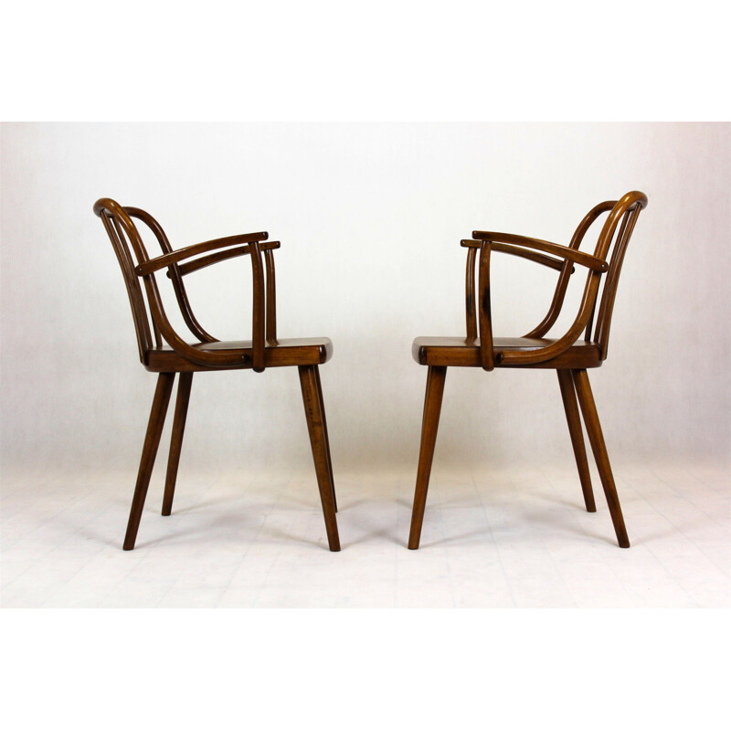 Pair of Vintage Wooden Armchairs by Antonin Suman for Ton Czech 1960s