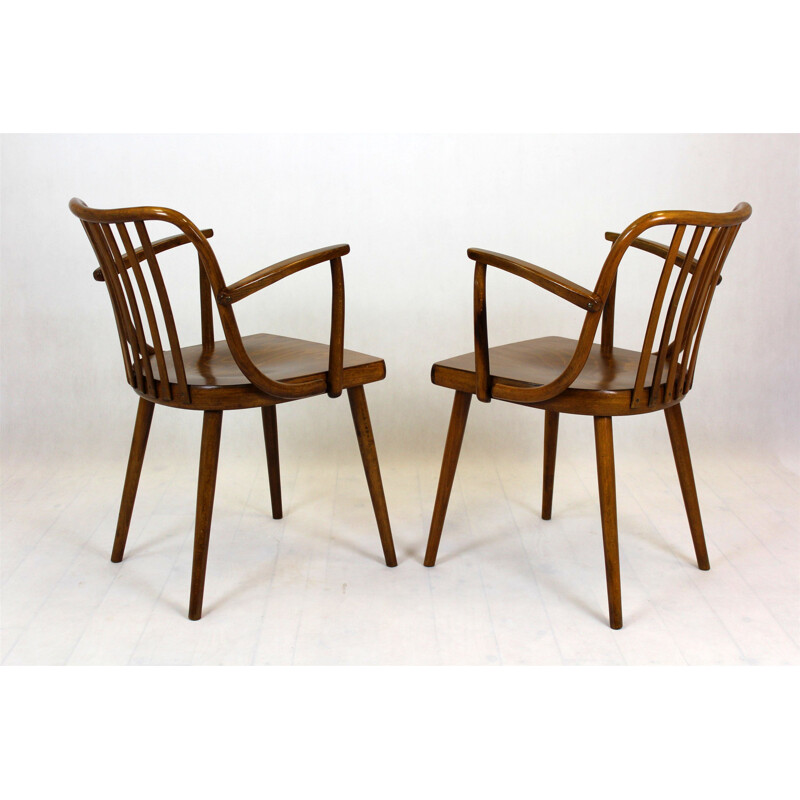 Pair of Vintage Wooden Armchairs by Antonin Suman for Ton Czech 1960s