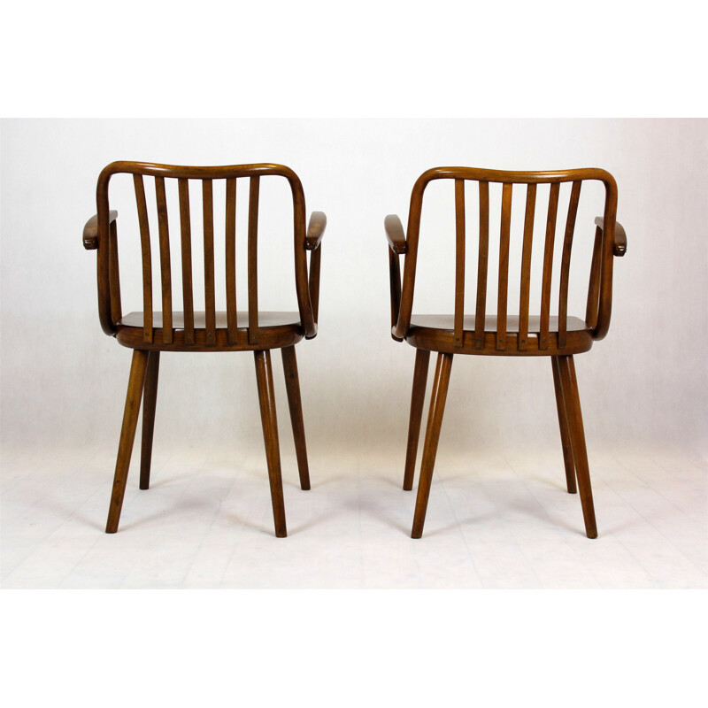 Pair of Vintage Wooden Armchairs by Antonin Suman for Ton Czech 1960s