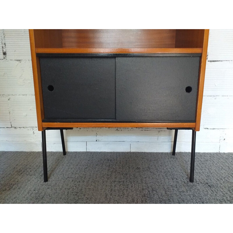 Vintage bookcase in mahogany on black lacquered metal base 1960 