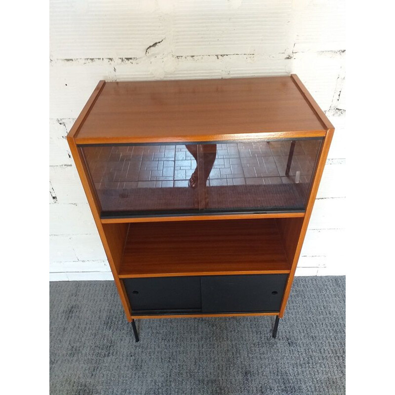 Vintage bookcase in mahogany on black lacquered metal base 1960 