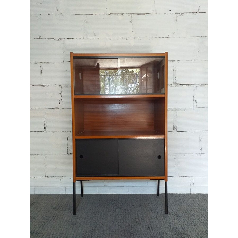 Vintage bookcase in mahogany on black lacquered metal base 1960 