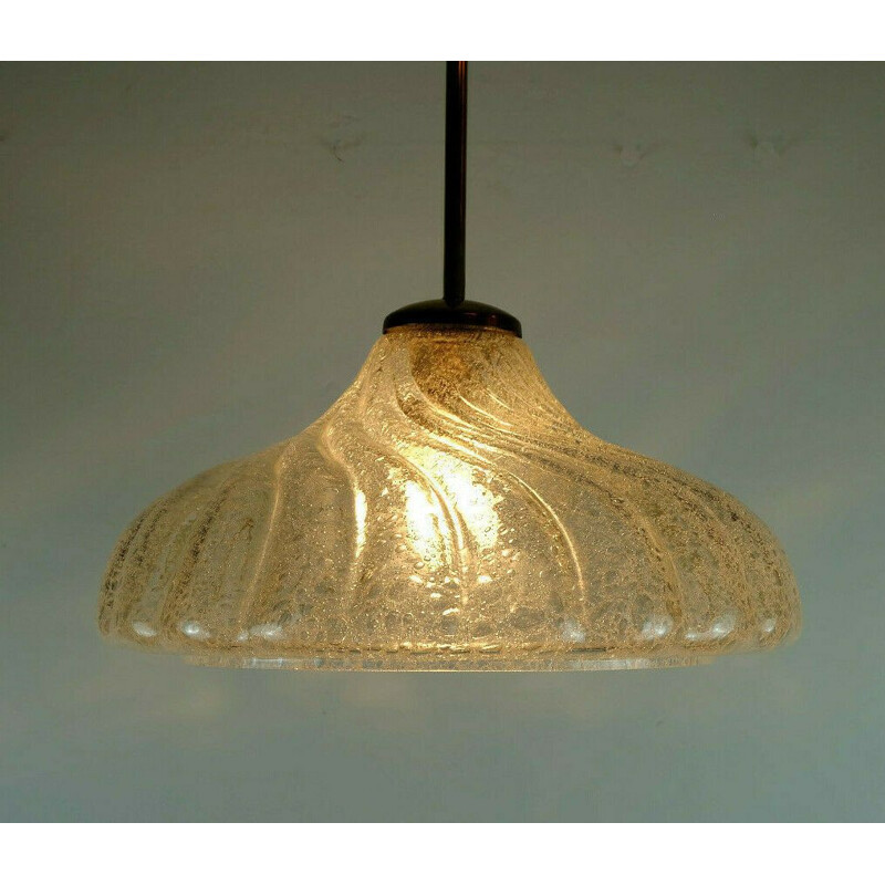 Mid century  pendant light doria-leuchten frosted glass ice glass hanging lamp 1960s