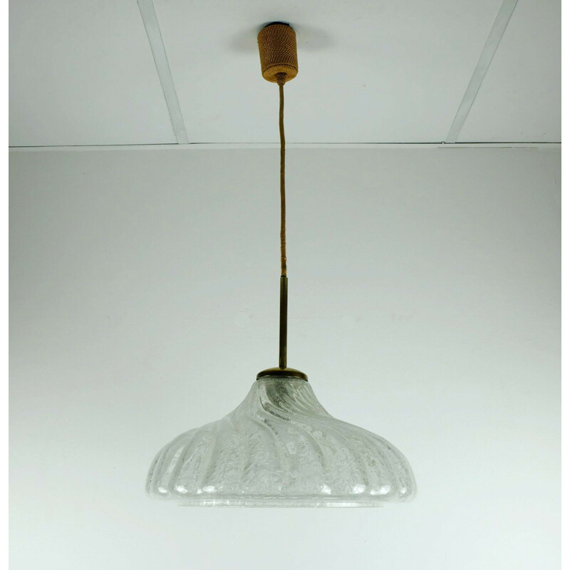 Mid century  pendant light doria-leuchten frosted glass ice glass hanging lamp 1960s