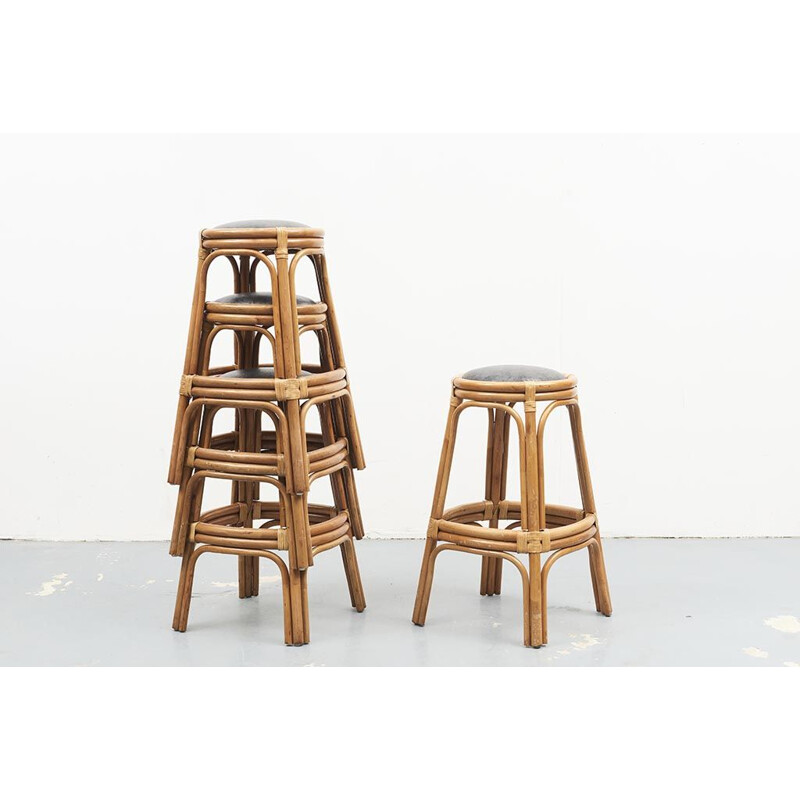 Tabouret vintage de bar en rotin