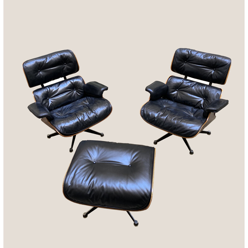 Paire de fauteuils vintage ''lounge chair" et ottoman Charles et Ray EAMES