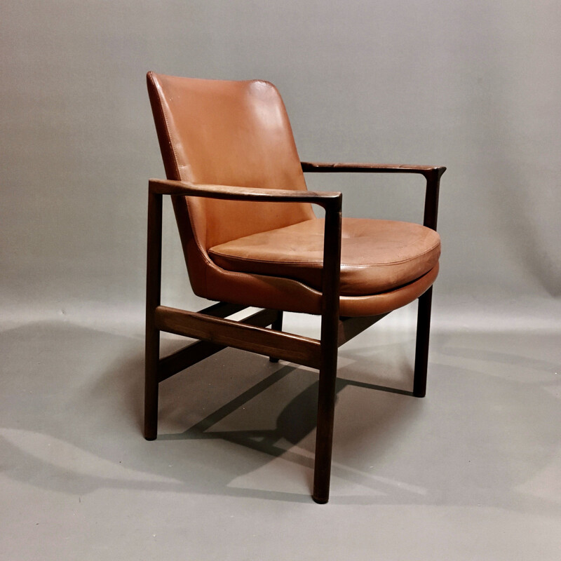 Vintage leather armchair Kofod Larsen scandinavian 1950