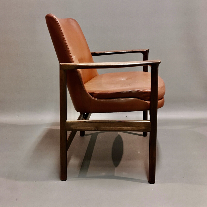 Vintage leather armchair Kofod Larsen scandinavian 1950