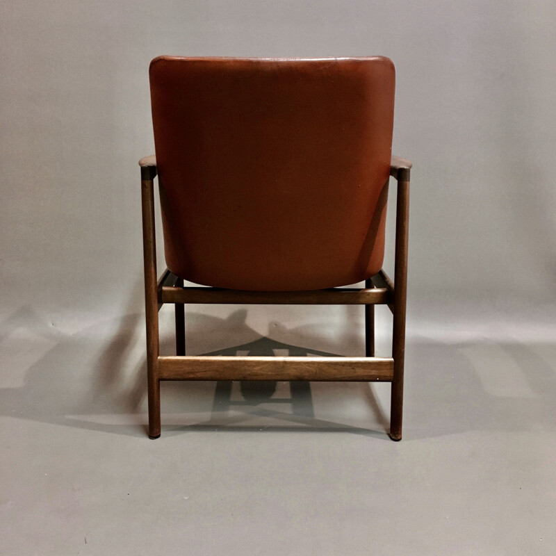 Vintage leather armchair Kofod Larsen scandinavian 1950