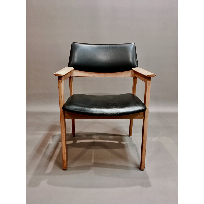 Fauteuil vintage cuir noir Design scandinave 1950