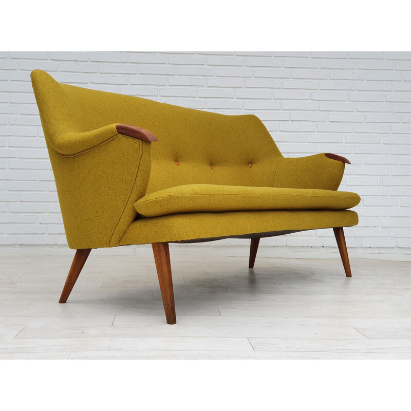 Vintage sofa wool fabric, oak and teak wood Danish 1960s