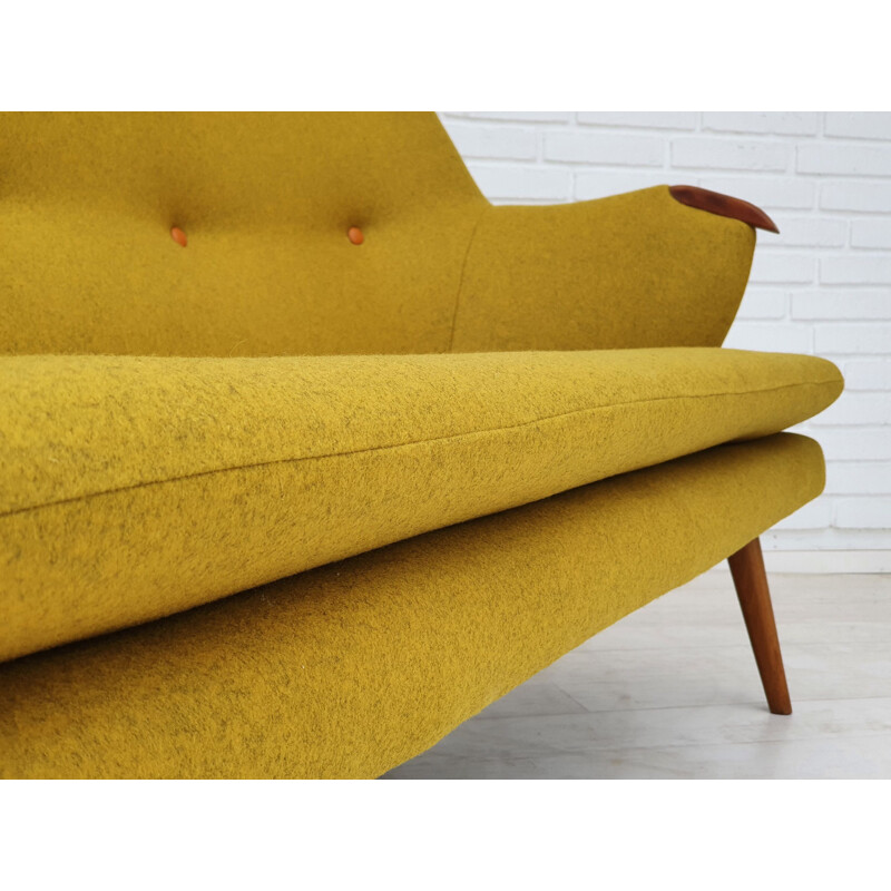 Vintage sofa wool fabric, oak and teak wood Danish 1960s