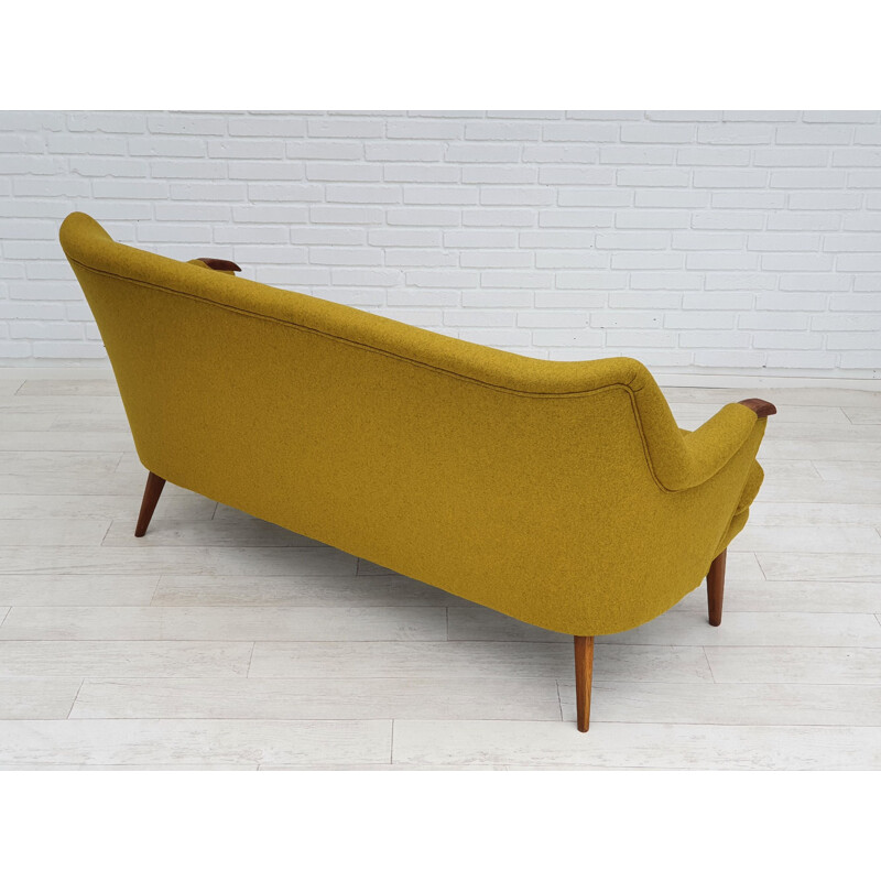 Vintage sofa wool fabric, oak and teak wood Danish 1960s