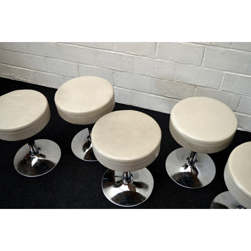 Suite de 6 tabourets vintage en cuir blanc - 1970