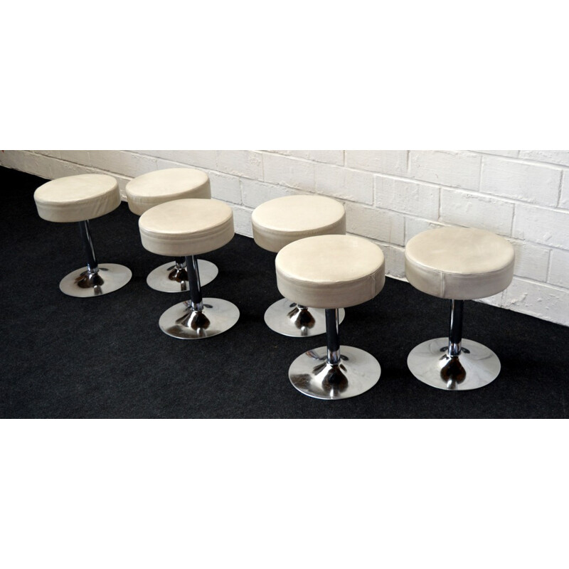 Set of 6 stools with white leather - 1970s