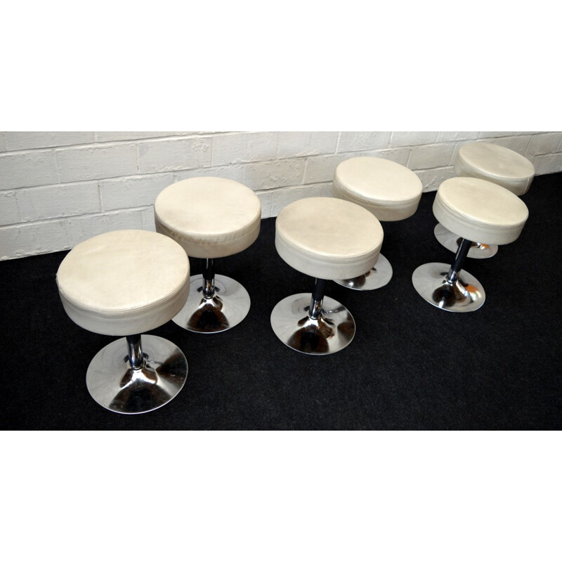 Set of 6 stools with white leather - 1970s