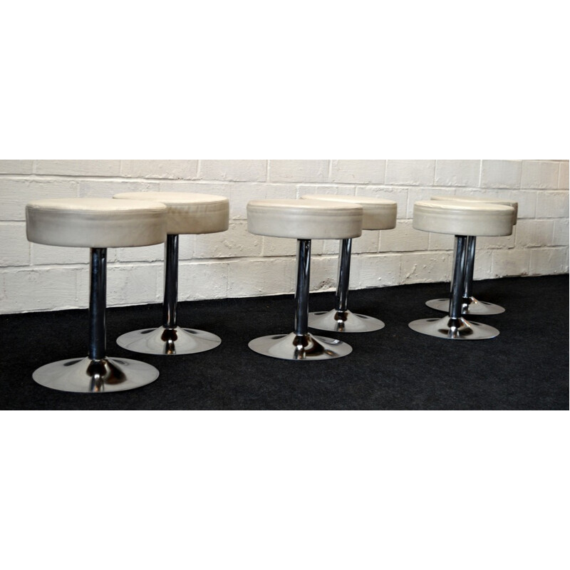 Set of 6 stools with white leather - 1970s