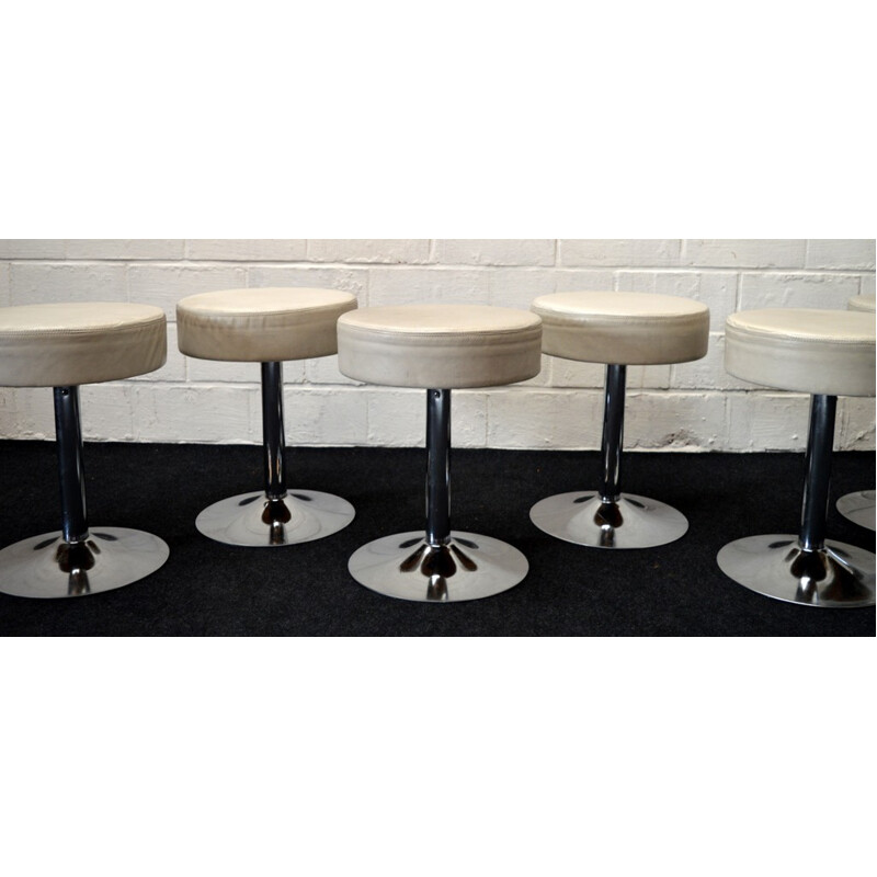 Set of 6 stools with white leather - 1970s
