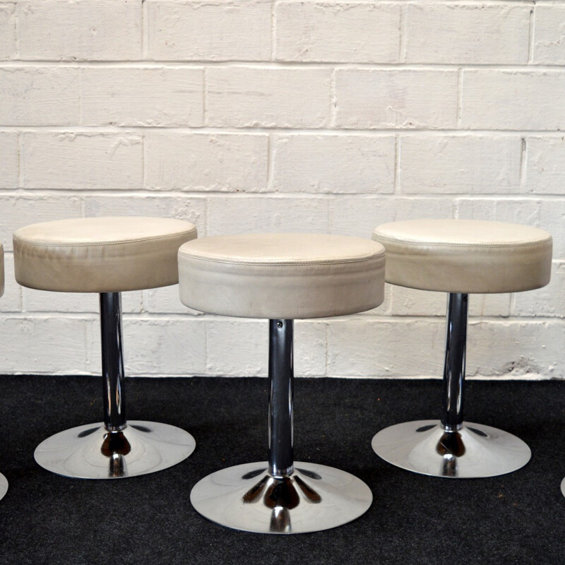 Set of 6 stools with white leather - 1970s