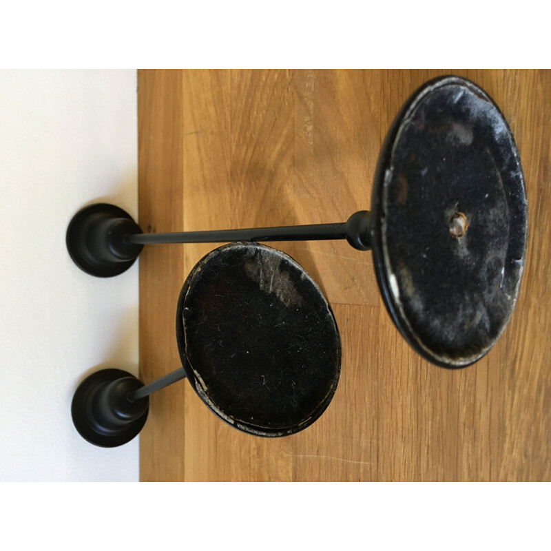 Pair of Vintage Candlesticks in Black Lacquered Brass