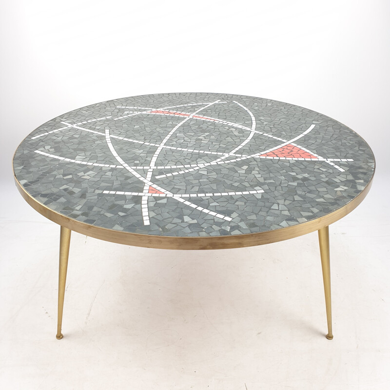 Grande table basse vintage en mosaïque ronde de Berthold Muller 1950