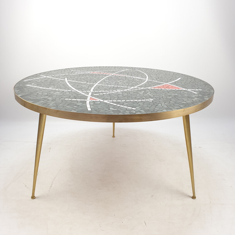 Large vintage Round Mosaic Coffee Table by Berthold Muller, 1950s