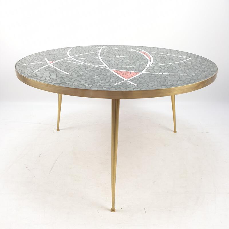 Grande table basse vintage en mosaïque ronde de Berthold Muller 1950