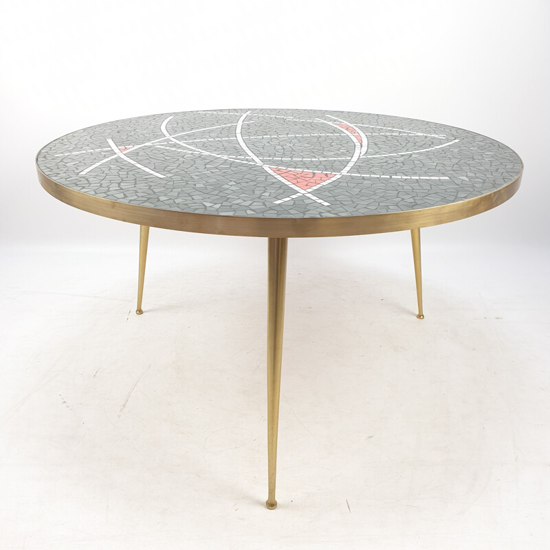 Large vintage Round Mosaic Coffee Table by Berthold Muller, 1950s