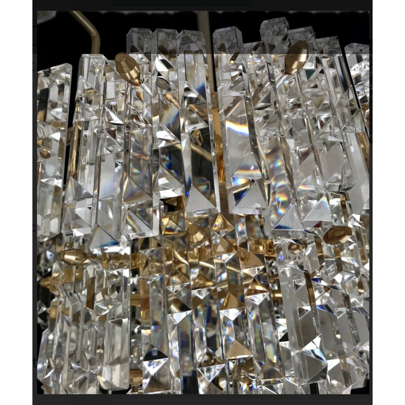 Lustre vintage en cristal Kinkeldey structure dorée en or