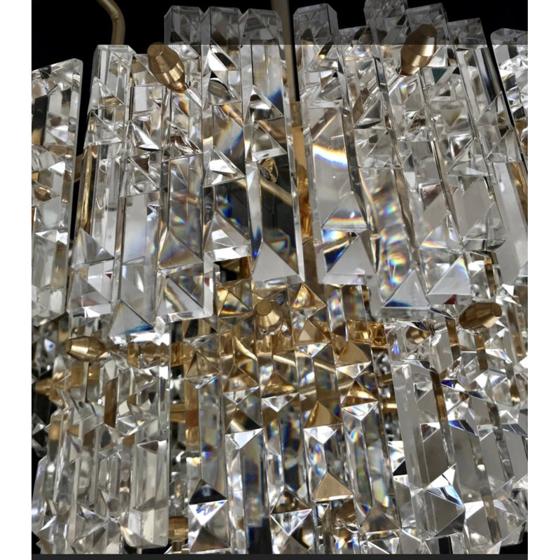 Lustre vintage en cristal Kinkeldey structure dorée en or