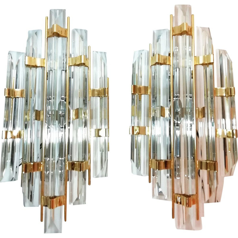 Pair of vintage cristal wall lights by Paolo Venini