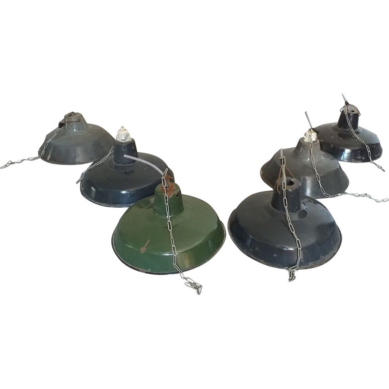 Lot of 6 vintage industrial factory lamps