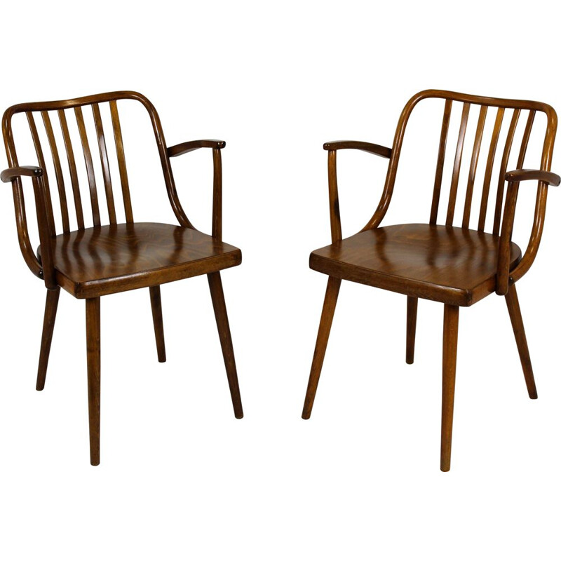 Pair of Vintage Wooden Armchairs by Antonin Suman for Ton Czech 1960s