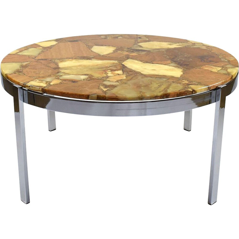 Vintage round Marble Coffee Table from 1960s 