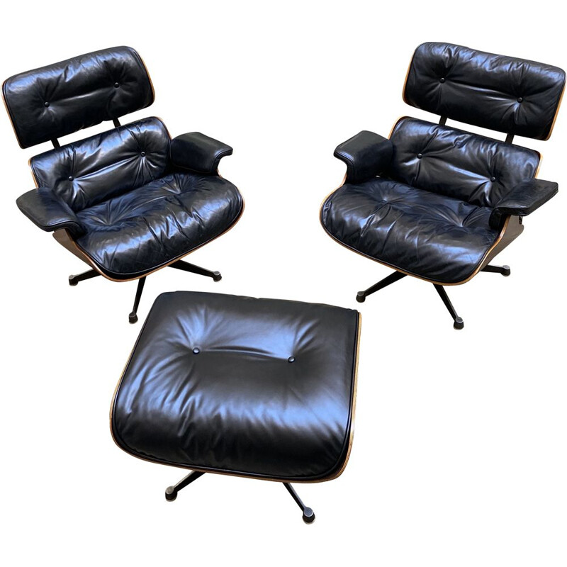 Pair of vintage lounge chairs and ottoman Charles and Ray EAMES
