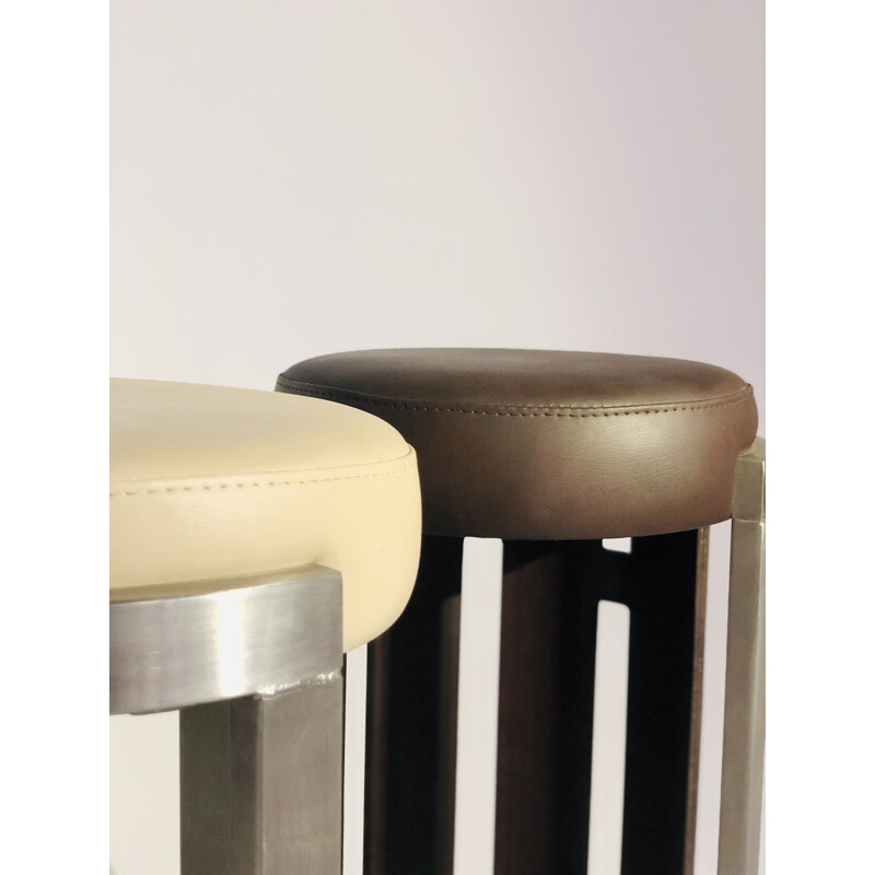 Pair of Vintage stools in wood and aluminium skai 1980 