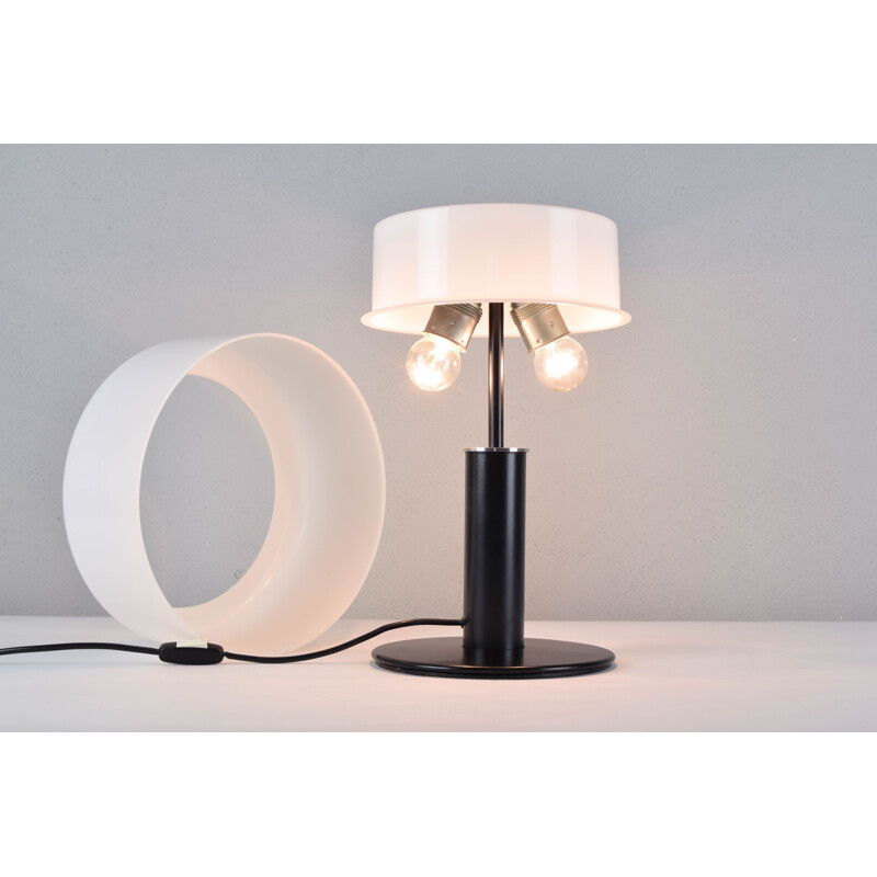 Mid Century Table Lamp, Black and White Lucite Seta Codialpo Spain 1970