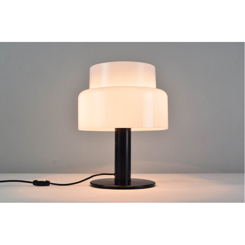 Mid Century Table Lamp, Black and White Lucite Seta Codialpo Spain 1970