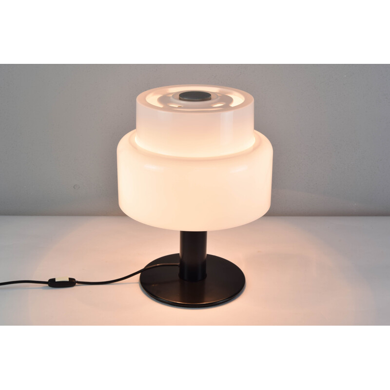 Mid Century Table Lamp, Black and White Lucite Seta Codialpo Spain 1970