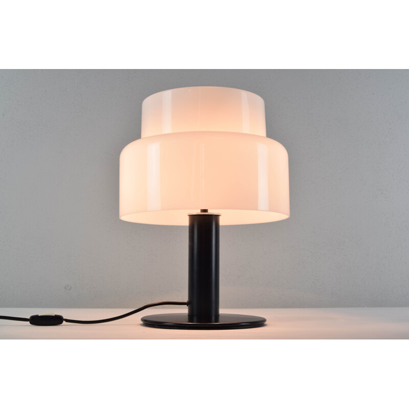 Mid Century Table Lamp, Black and White Lucite Seta Codialpo Spain 1970