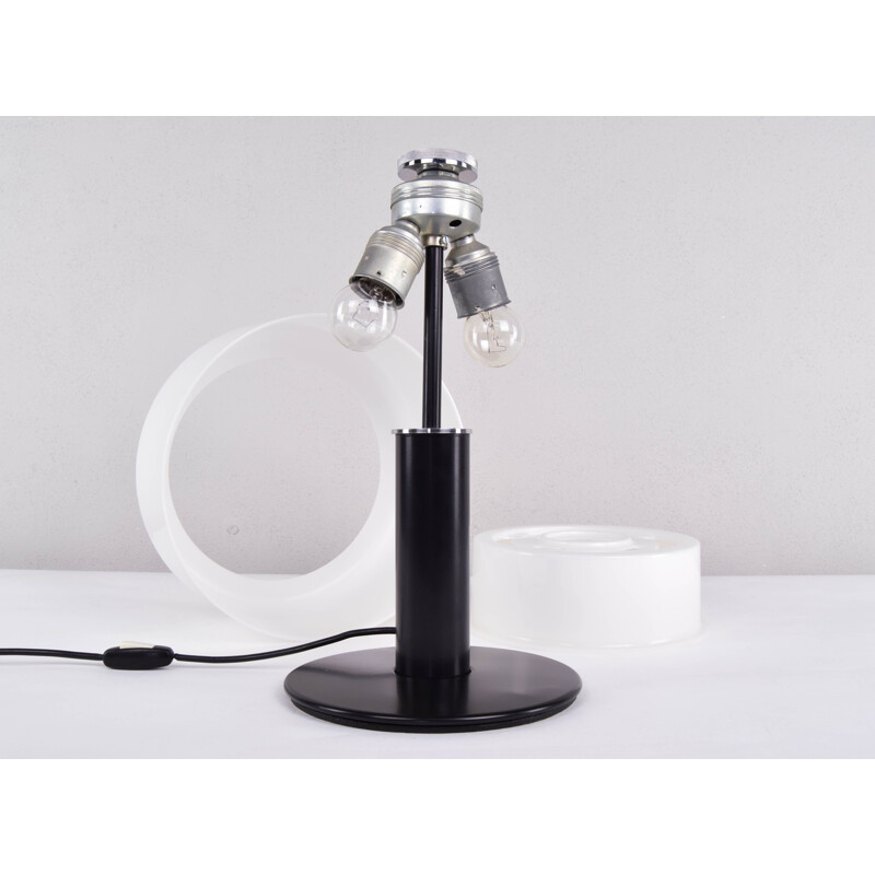 Mid Century Table Lamp, Black and White Lucite Seta Codialpo Spain 1970