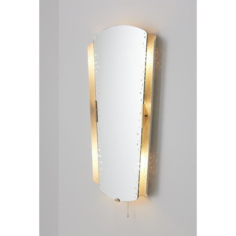 Vintage brass backlit mirror by Ernest Igl for Hillebrand Leuchten, Germany 1950