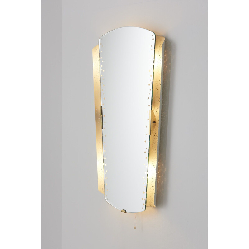 Vintage brass backlit mirror by Ernest Igl for Hillebrand Leuchten, Germany 1950