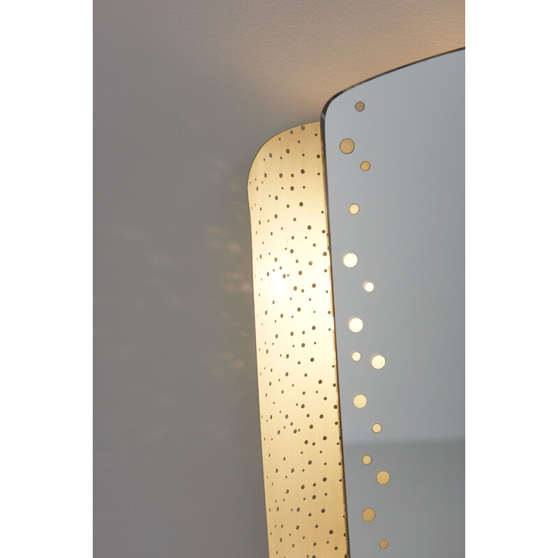 Vintage brass backlit mirror by Ernest Igl for Hillebrand Leuchten, Germany 1950