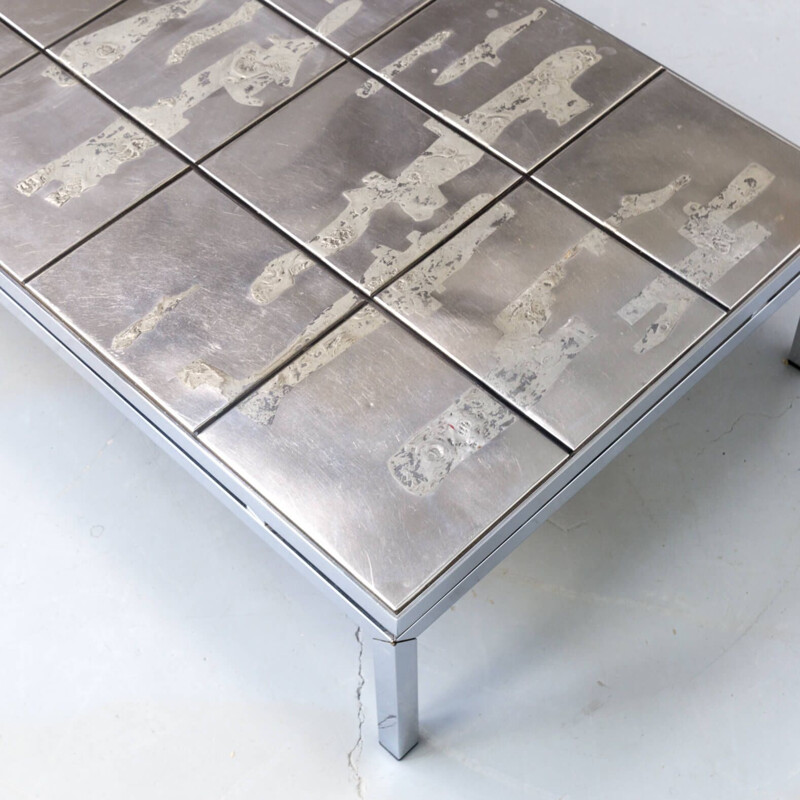 Table basse vintage en métal œuvre d'art brutaliste 1980