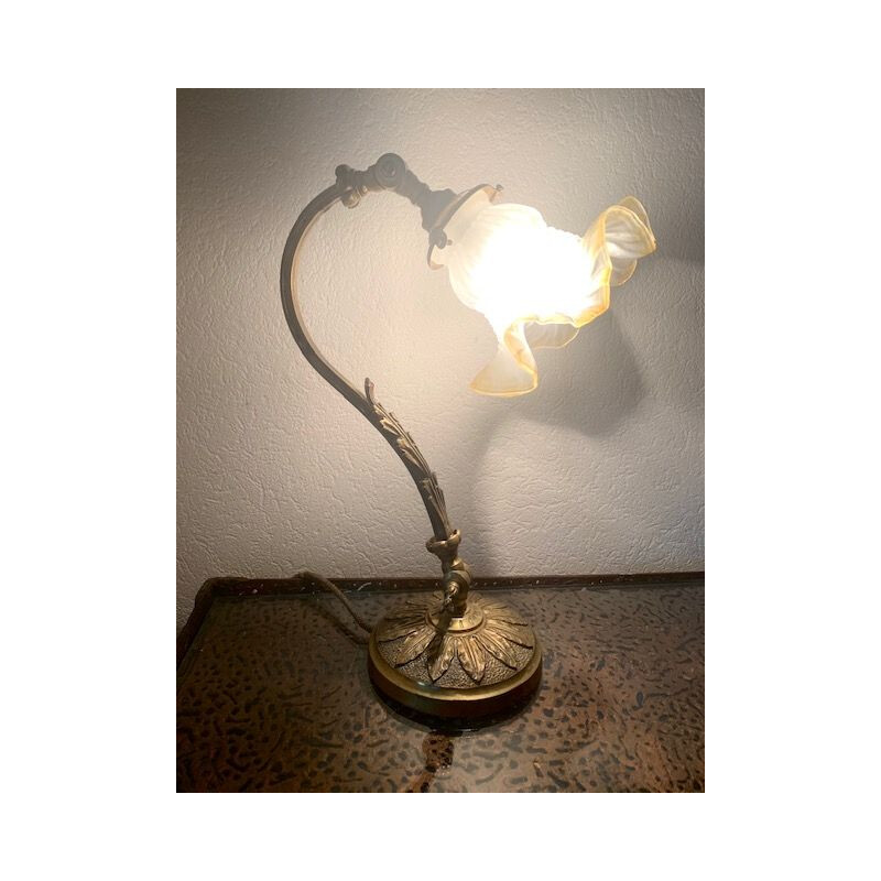 Vintage Bronze and Art Nouveau glass lamp