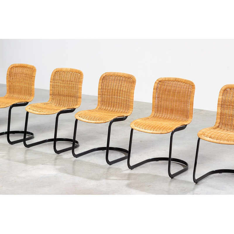 Set of 6 vintage rattan dining chairs Cidue Italy 1970s