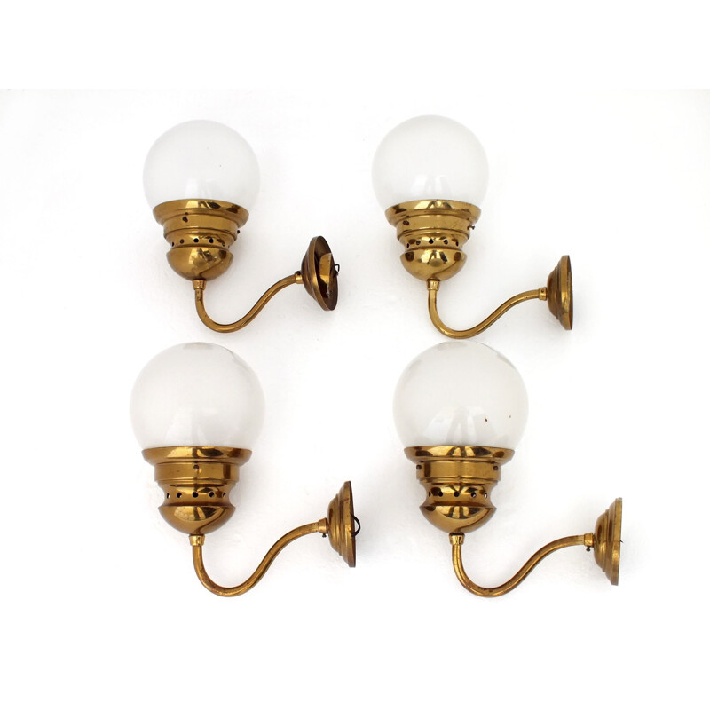 Pair of vintage brass sconces and glass globe "lp1 lampione", Italy 1954